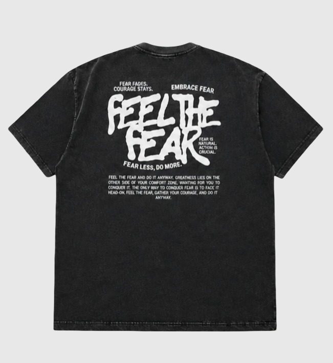 Feel the Fear Oversized Acid Wash T-Shirt-Black