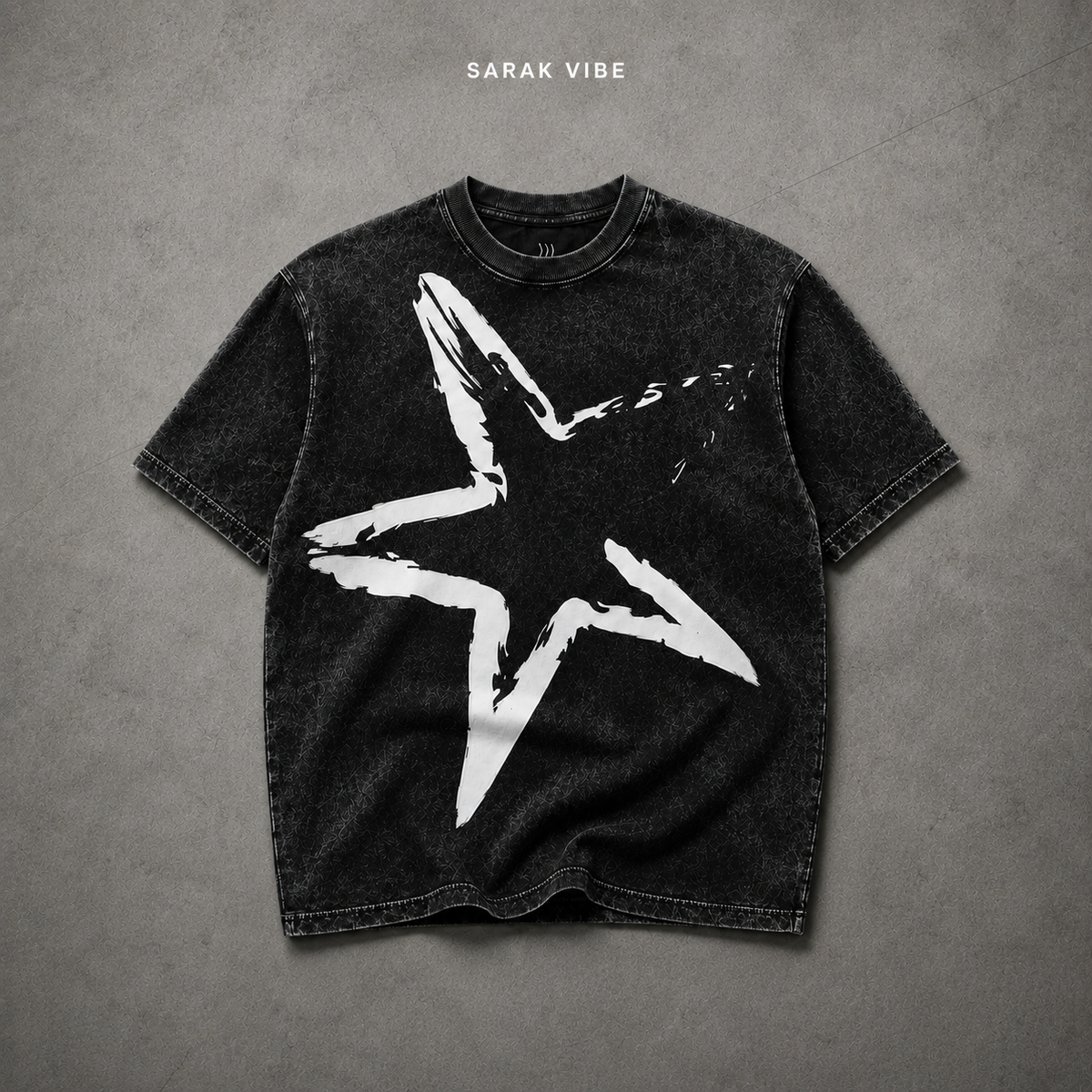 Star Oversized Acid Wash T-Shirt-Black