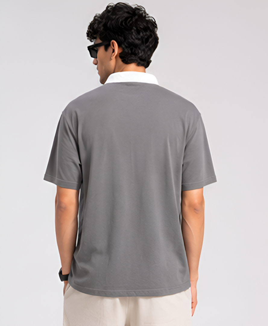 Johnny Collar Oversized  Polo Light Grey