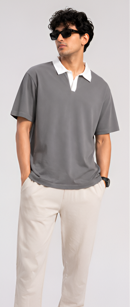Johnny Collar Oversized  Polo Light Grey