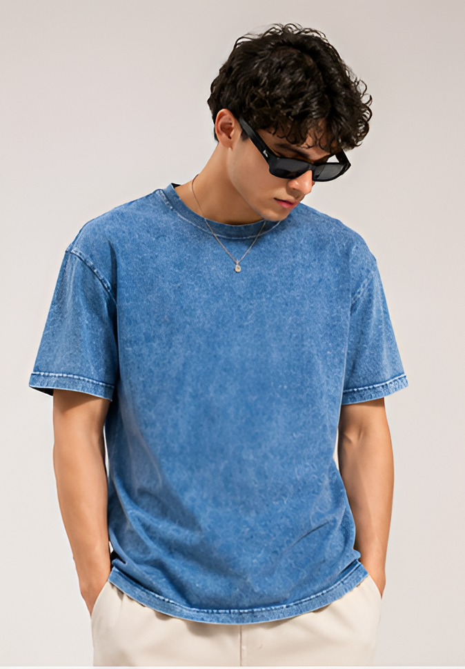Acid Wash Oversized T-Shirt Denim Blue