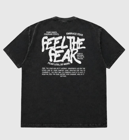 Feel the Fear Oversized Acid Wash T-Shirt-Black