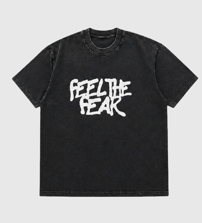 Feel the Fear Oversized Acid Wash T-Shirt-Black