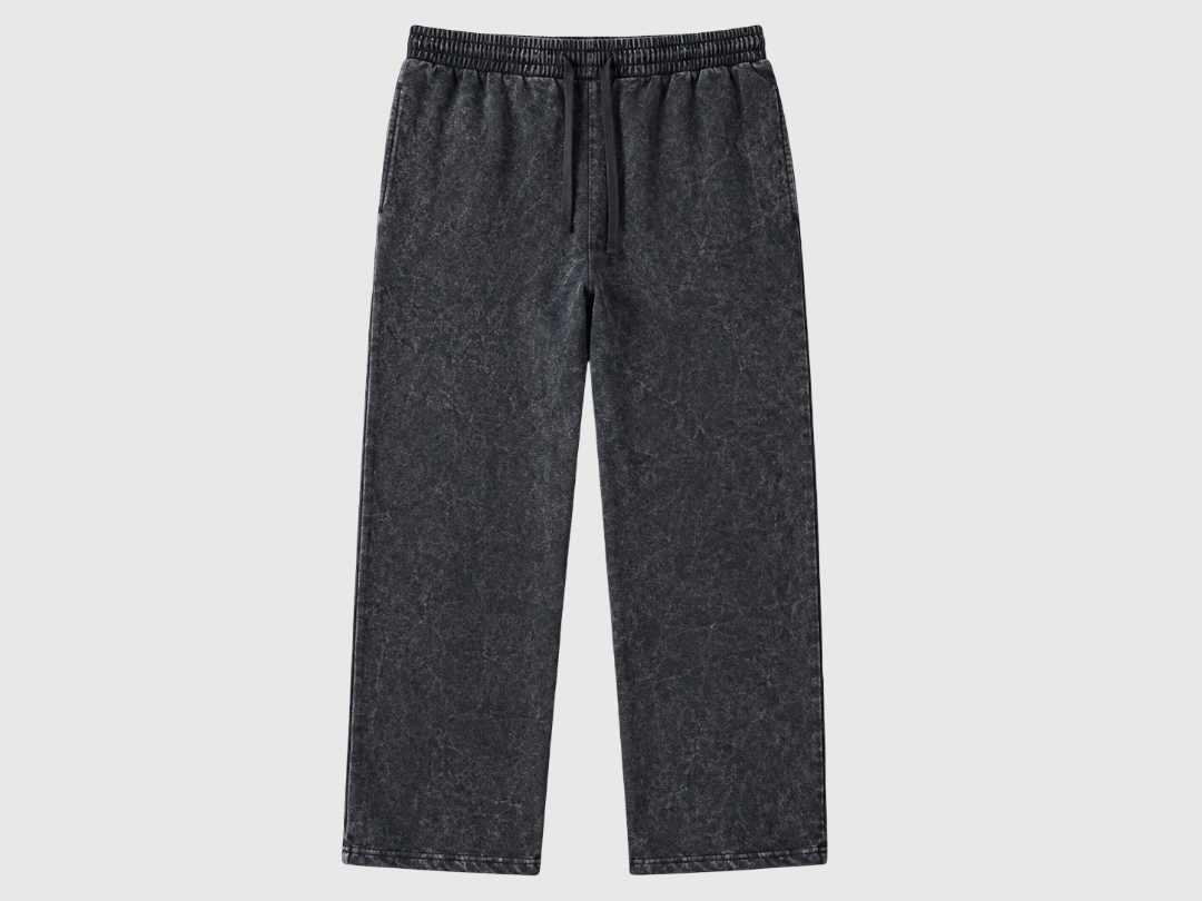 Acid Wash Relaxed Fit Straight-Leg Trouser – Charcoal Black
