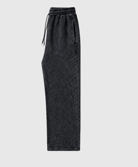 Acid Wash Relaxed Fit Straight-Leg Trouser – Charcoal Black