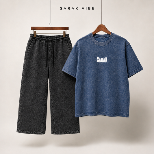 Sarak Acid Wash Co-Ord Set-Denim Blue & Black