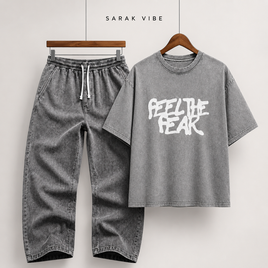 Feel the Fear Acid Wash Co-Ord Set-Grey