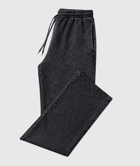 Acid Wash Relaxed Fit Straight-Leg Trouser – Charcoal Black