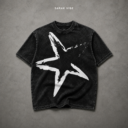 Star Oversized Acid Wash T-Shirt-Black