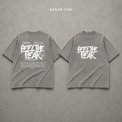 Feel the Fear Oversized Acid Wash T-Shirt- Vintage Grey