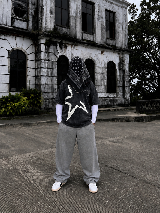 Star Oversized Acid Wash T-Shirt-Black
